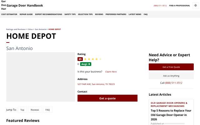 Home Depot (San Antonio)'s page as the assistant saw it