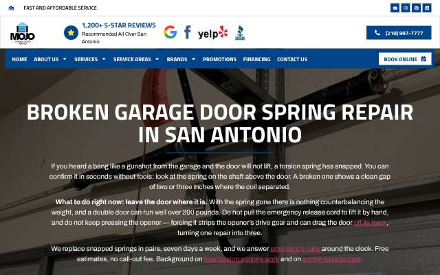Mojo Garage Door Service's page as the assistant saw it