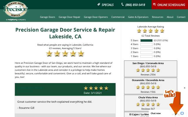 Page cited for Precision Garage Door of San Diego