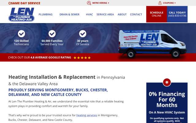 Len The Plumber Heating & Air's page as the assistant saw it