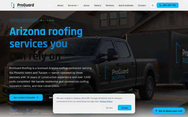 ProGuard Roofing's page as the assistant saw it