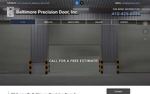 Baltimore Precision Door's page as the assistant saw it