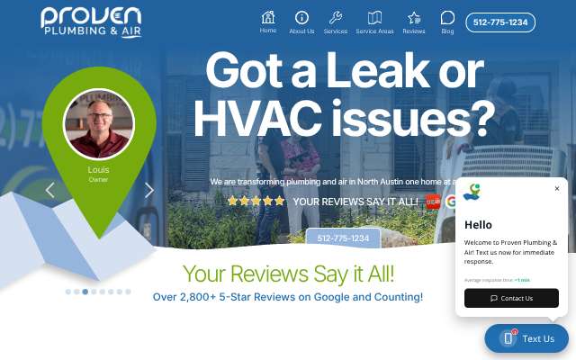 Proven Plumbing & Air's page as the assistant saw it
