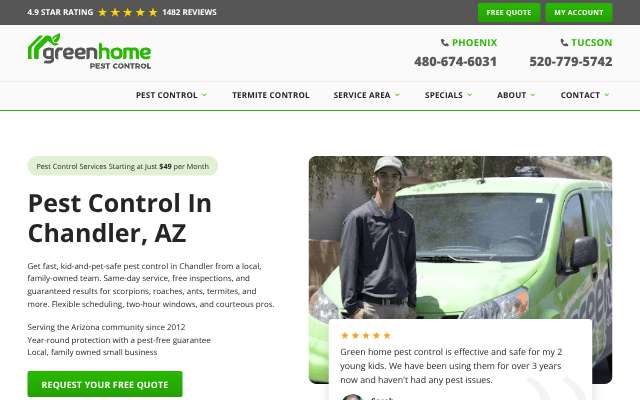 Green Home Pest Control's page as the assistant saw it