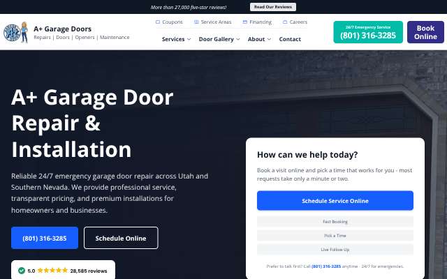 A Plus Garage Door Repair's page as the assistant saw it