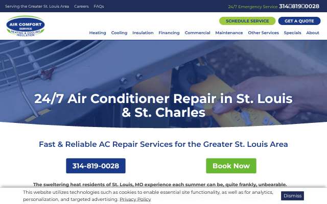 Air Comfort Service's page as the assistant saw it