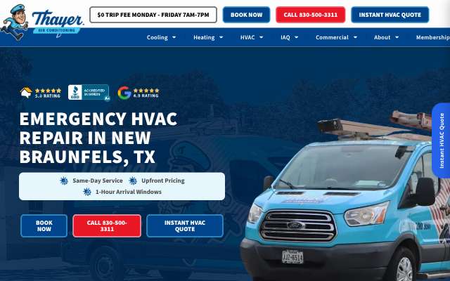 Thayer Air Conditioning's page as the assistant saw it