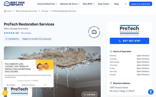 ProTech Restoration Services's page as the assistant saw it