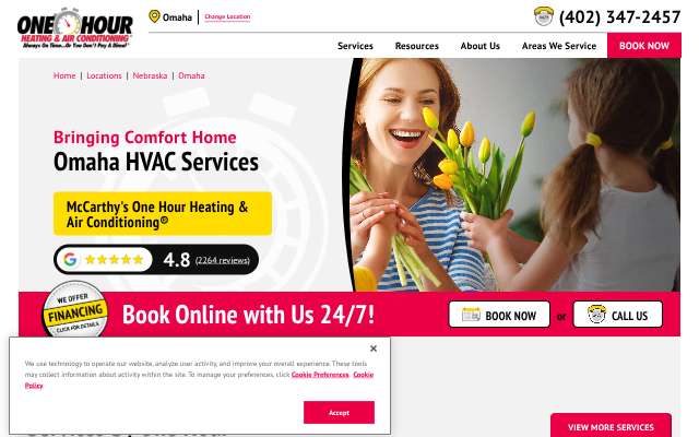 McCarthy's One Hour Heating & Air Conditioning's page as the assistant saw it