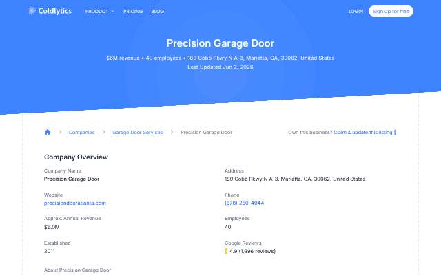 Page cited for Precision Garage Door Service (Atlanta Metro)