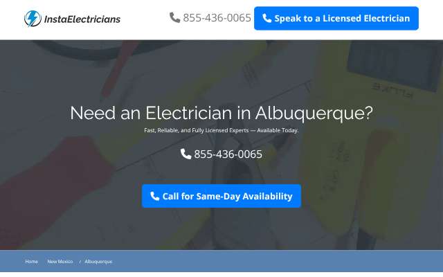 Page cited for InstaElectricians Albuquerque
