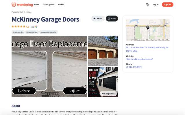 Page cited for McKinney Garage Doors