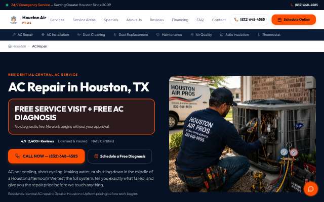 Houston Air Pros's page as the assistant saw it
