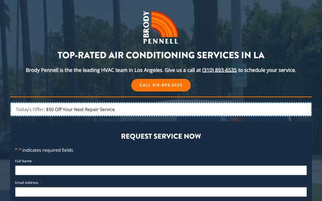 Brody Pennell Heating & Air Conditioning's page as the assistant saw it