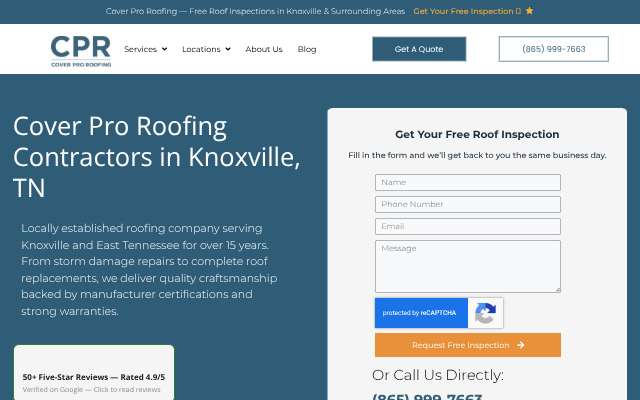 Cover Pro Roofing's page as the assistant saw it