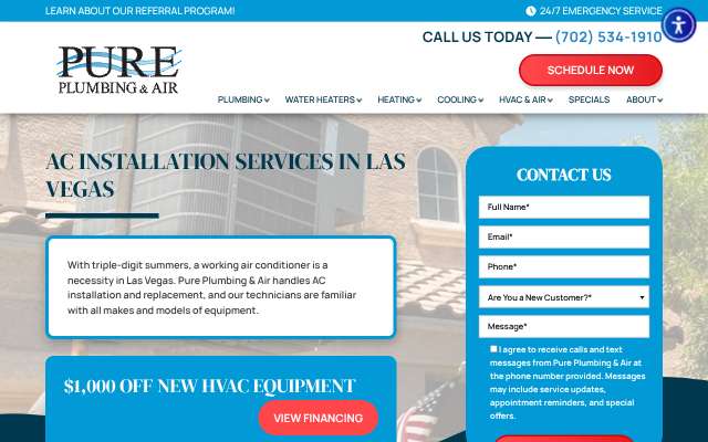 Pure Plumbing & Air's page as the assistant saw it