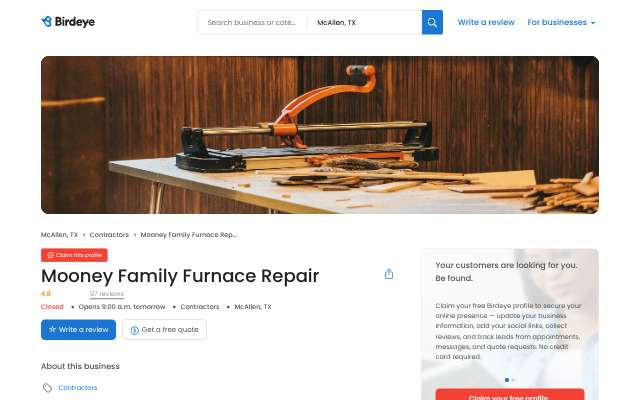 Mooney Family Furnace Repair's page as the assistant saw it
