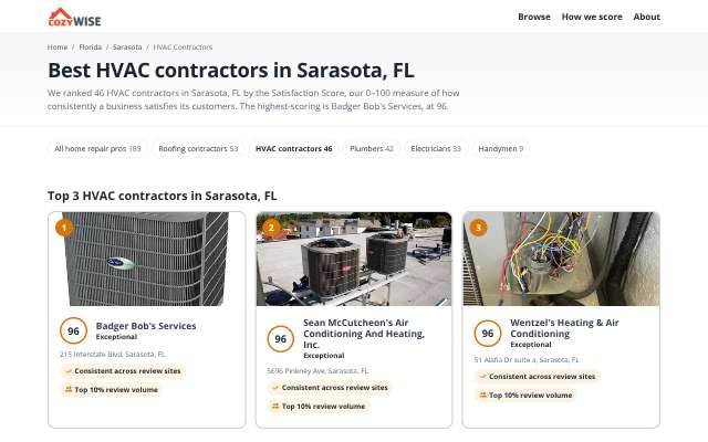Sean McCutcheon's Air Conditioning and Heating, Inc.'s page as the assistant saw it