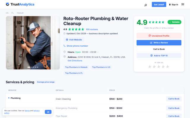 Roto-Rooter Plumbing & Water Cleanup's page as the assistant saw it