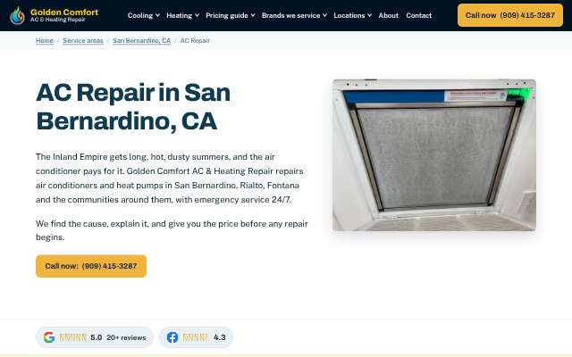 Golden Comfort AC & Heating Repair's page as the assistant saw it
