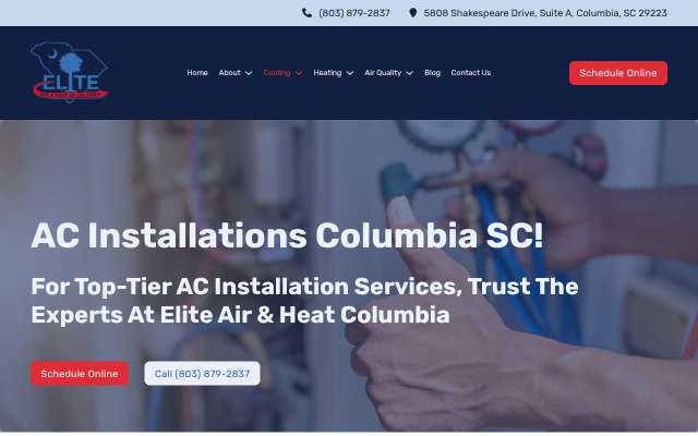 Elite Air & Heat's page as the assistant saw it