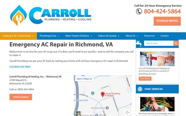 Carroll Plumbing & Heating's page as the assistant saw it