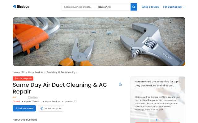 Same Day Air Duct Cleaning & AC Repair's page as the assistant saw it