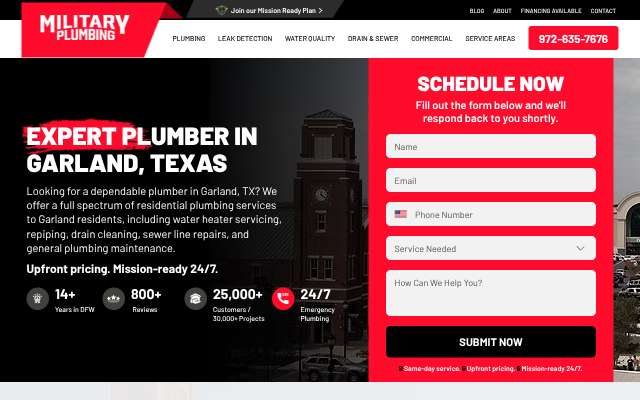 Military Plumbing's page as the assistant saw it