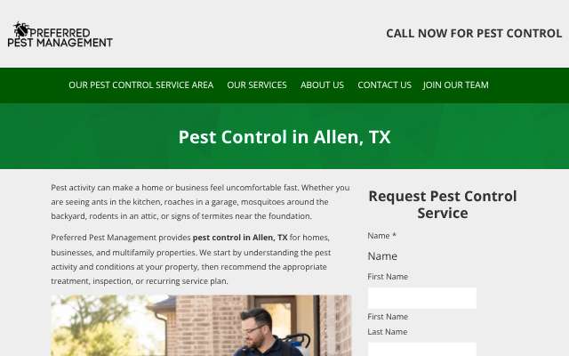 Preferred Pest Management's page as the assistant saw it