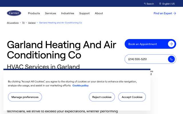 Garland Heating and Air Conditioning Co's page as the assistant saw it
