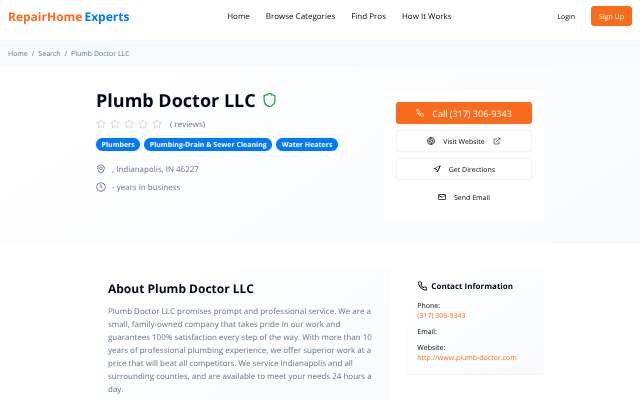 Plumb Doctor LLC's page as the assistant saw it