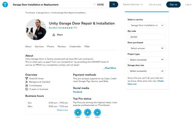 Page cited for Unity Garage Door Repair & Installation