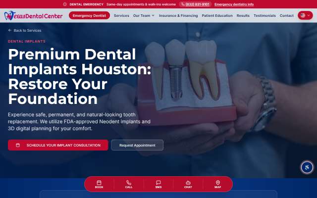 Texas Dental Center's page as the assistant saw it