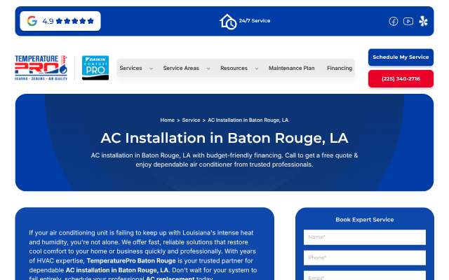 TemperaturePro Baton Rouge's page as the assistant saw it