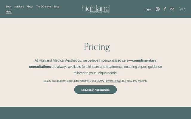Highland Medical & Aesthetics's page as the assistant saw it