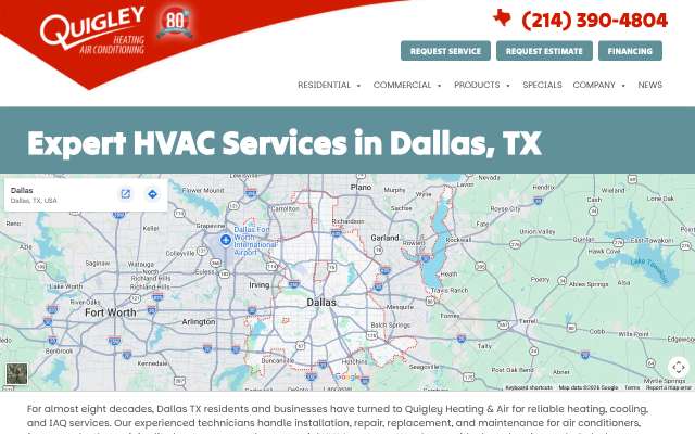 Quigley Heating & Air's page as the assistant saw it