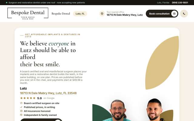 Bespoke Dental's page as the assistant saw it