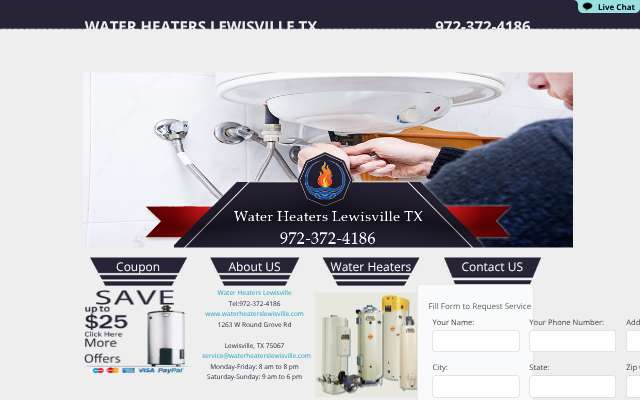 Water Heaters Lewisville's page as the assistant saw it