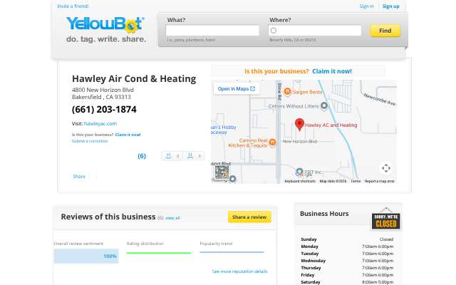 Hawley Air Cond & Heating's page as the assistant saw it