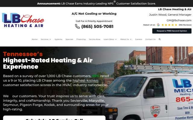 LB Chase Heating & Air's page as the assistant saw it