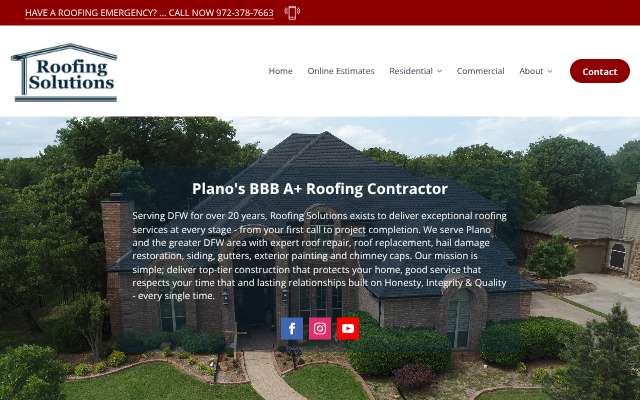 Roofing Solutions DFW's page as the assistant saw it