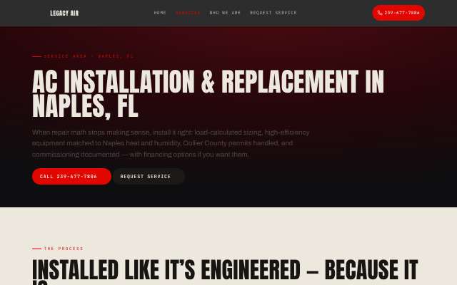 Legacy Air Inc.'s page as the assistant saw it