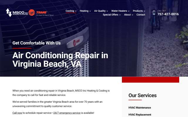 MSCO Inc Heating & Cooling's page as the assistant saw it
