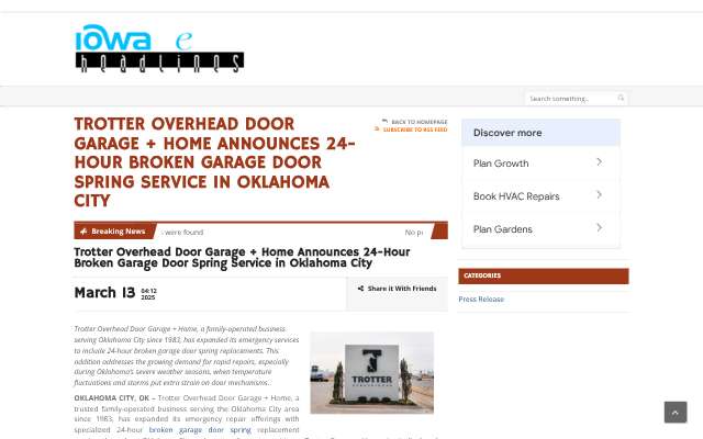 Trotter Overhead Door's page as the assistant saw it