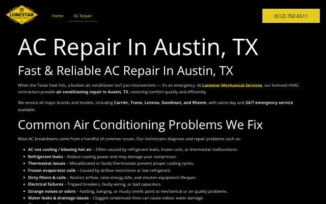 Lonestar Mechanical Services's page as the assistant saw it