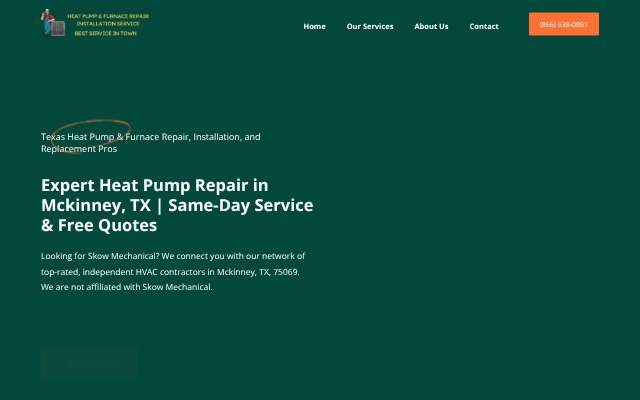 Texas Heat Pump & Furnace Repair Company's page as the assistant saw it