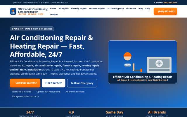 Efficient Heating and Air Conditioning's page as the assistant saw it