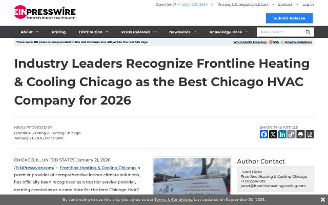 Frontline Heating & Cooling Chicago's page as the assistant saw it