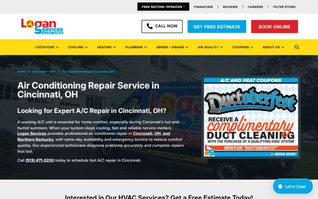Logan Services A/C, Heat & Plumbing's page as the assistant saw it