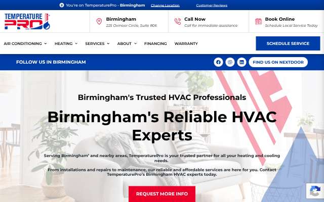 TemperaturePro Birmingham's page as the assistant saw it